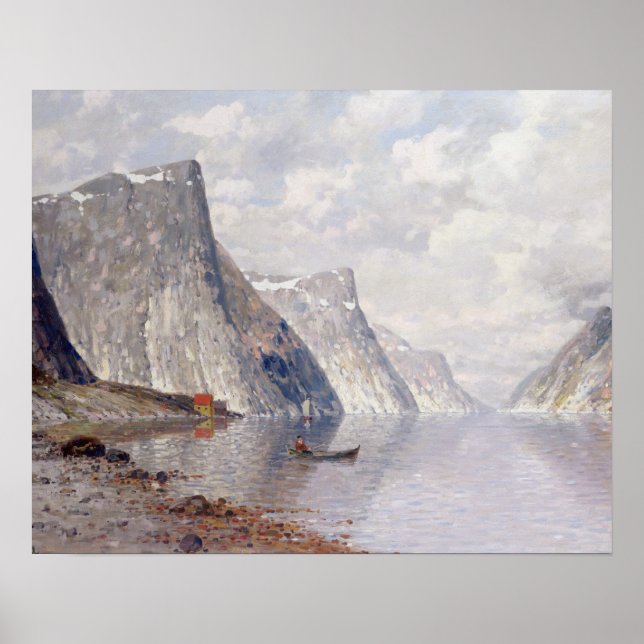 Båt på en norsk fjord (olja på canvas) poster (Framsidan)
