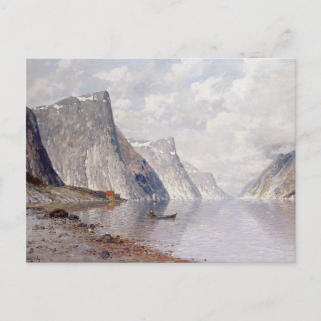 Båt på en norsk fjord (olja på canvas) vykort (Framsida)