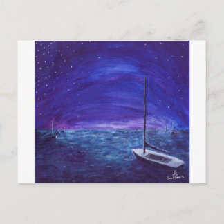 Båt på natten vykort