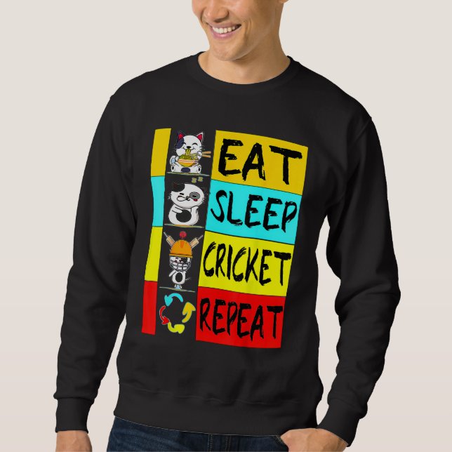 Bat Sports  Cricket Pro  Eat Sleep Cricket Repeat Lång Ärmad Tröja (Framsida)