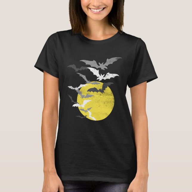 Bat Swarm at Full Moon Vintage T Shirt (Framsida)