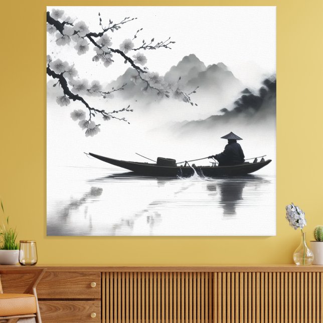 båt vid floden canvastryck (Insitu (Vardagsrum))