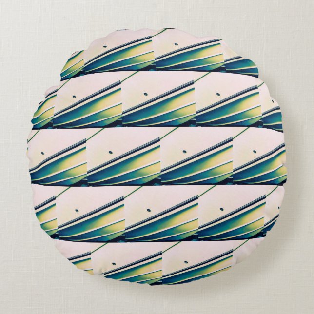 Båtabstrakt mönster i blå rund kudde (Framsidan)