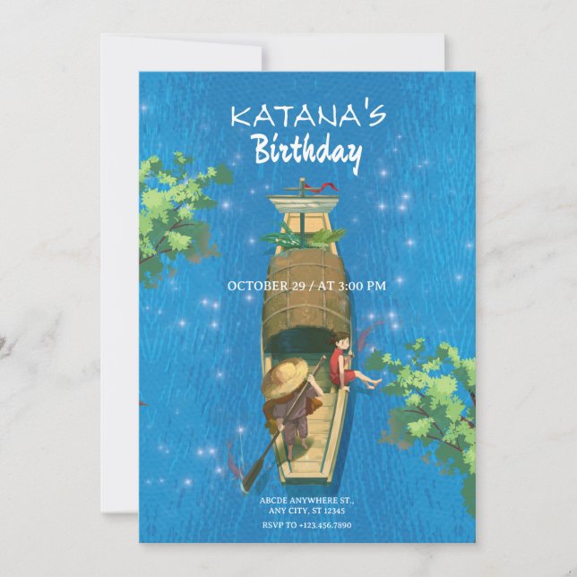 Båtanime sommaräventyr blått vatten inbjudningar (Framsida)