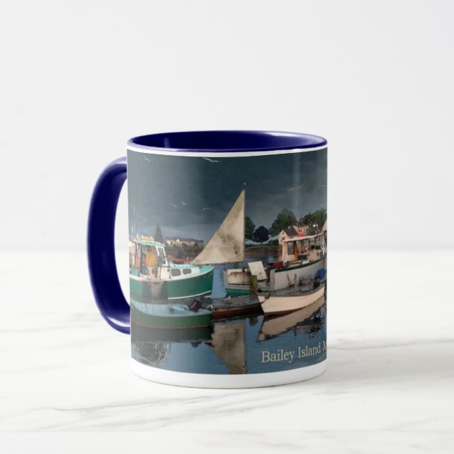Båtar i hamn i Bailey Island Maine Coffee Mugg (Framsida vänster)