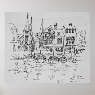 Båtar i hamnen i Honfleur Normandie, Frankrike Poster