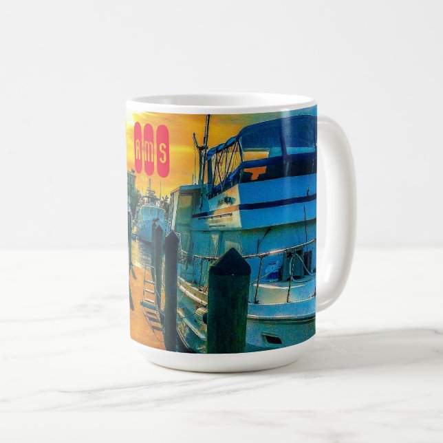 Båtar i Harbour Sunset Kaffemugg (Framsida höger)