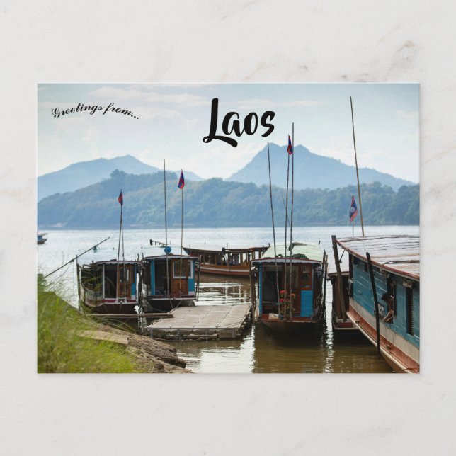 Båtar i Laos Vykort (Framsida)