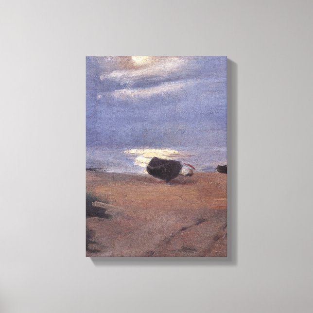 Båtar i månsken på South Beach, Anna Ancher Canvastryck (Framsida)