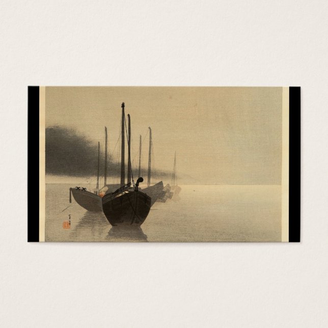 Båtar i Mist av Seitei Watanabe 1851-1918 Visitkort (Framsidan)