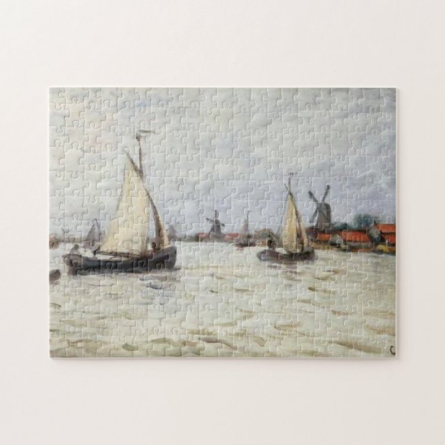 Båtar i Nederländerna nära Zaandam Monet Fine Art Pussel (Horisontell)