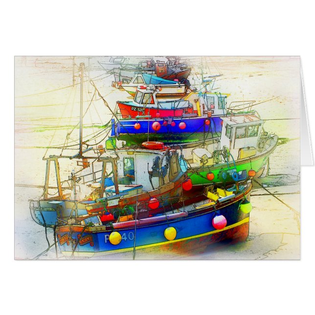 BÅTAR I ST. IVES HARBOR HÄLSNINGSKORT (Framsidan Horizontal)