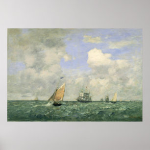 Båtar Lämnande Le Havre - Eugène Boudin Fine Art Poster