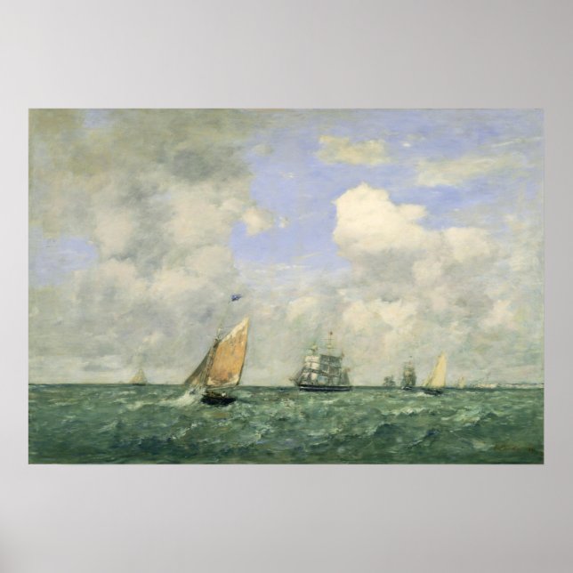 Båtar Lämnande Le Havre - Eugène Boudin Fine Art Poster (Framsidan)