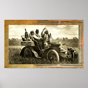 BÅTAR OCH GERONIMO SOM KÖR EN MOTORBIL POSTER