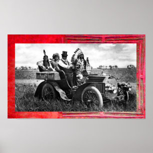 BÅTAR OCH GERONIMO SOM KÖR EN MOTORBIL POSTER