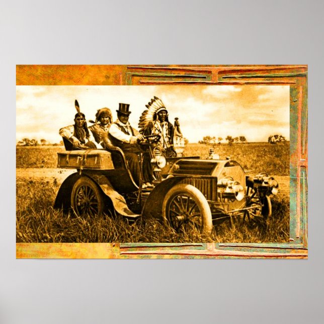 BÅTAR OCH GERONIMO SOM KÖR EN MOTORBIL POSTER (Framsidan)
