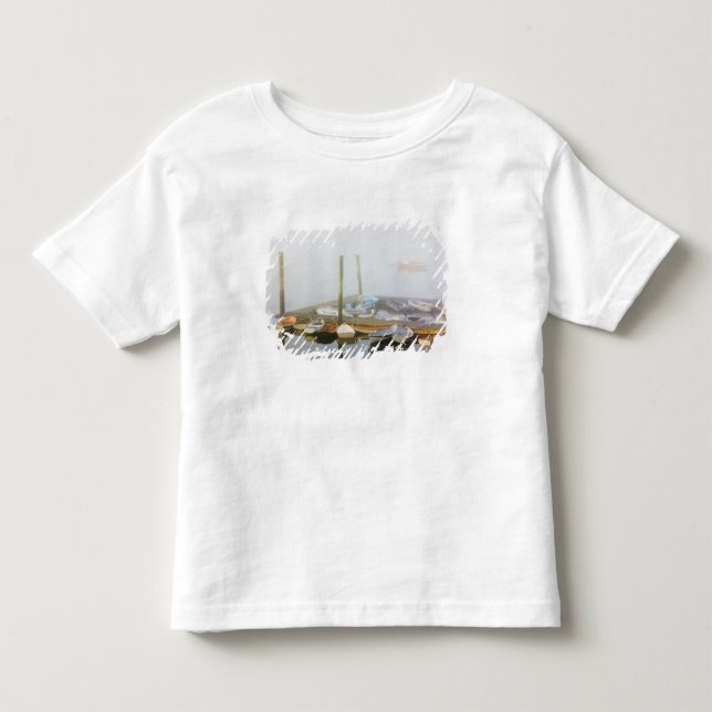 Båtar och morgondimma i Southwest Harbor, T Shirt (Framsida)