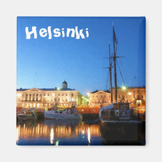 Båtar på Helsingfors-marknadstorget på kvällen Magnet (Framsidan)