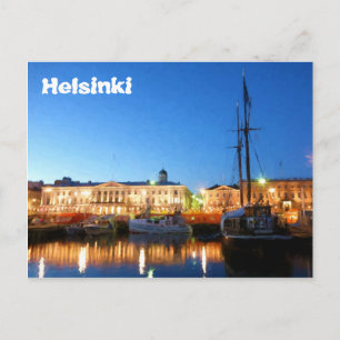 Båtar på Helsingfors-marknadstorget på kvällen Vykort