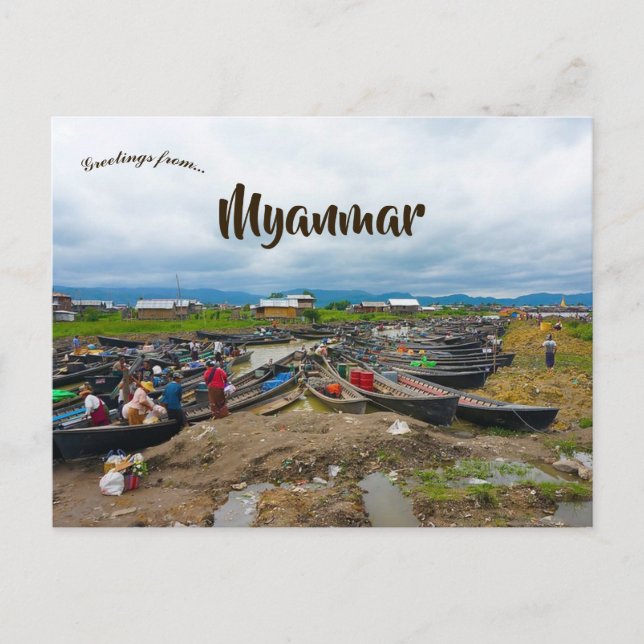 Båtar på Inle Lake Bagan Yangon Myanmar Vykort (Framsida)