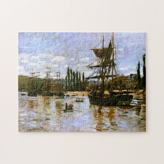 Båtar på Rouen 1872 Monet Fine Art Pussel (Horisontell)