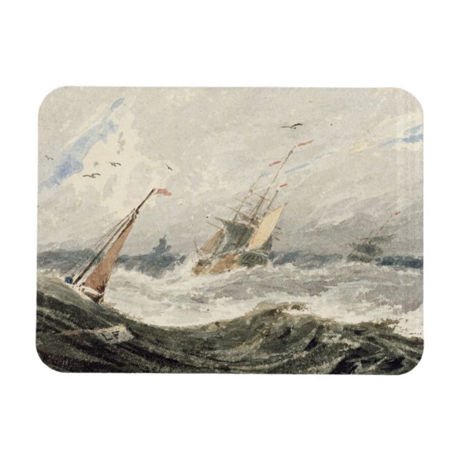 Båtar på Stormy Sea (w/c över grafiten på vajern p Magnet (Horisontell)