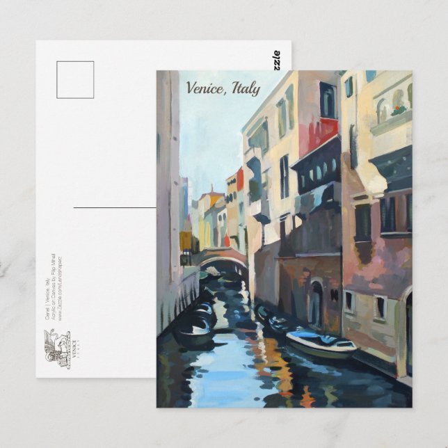 Båtar på venetianska kanalen | Venedig, vykort för (Fram/baksida)
