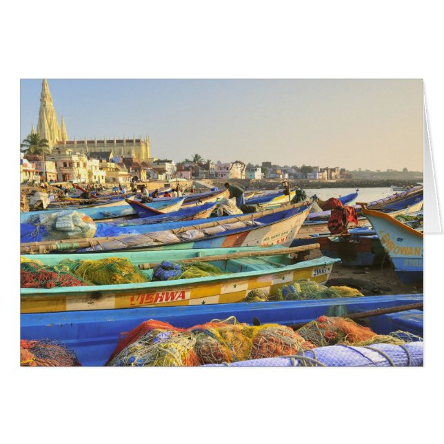 Båtar som är beredda att fiska, kyrkan hälsningskort (Framsidan Horizontal)