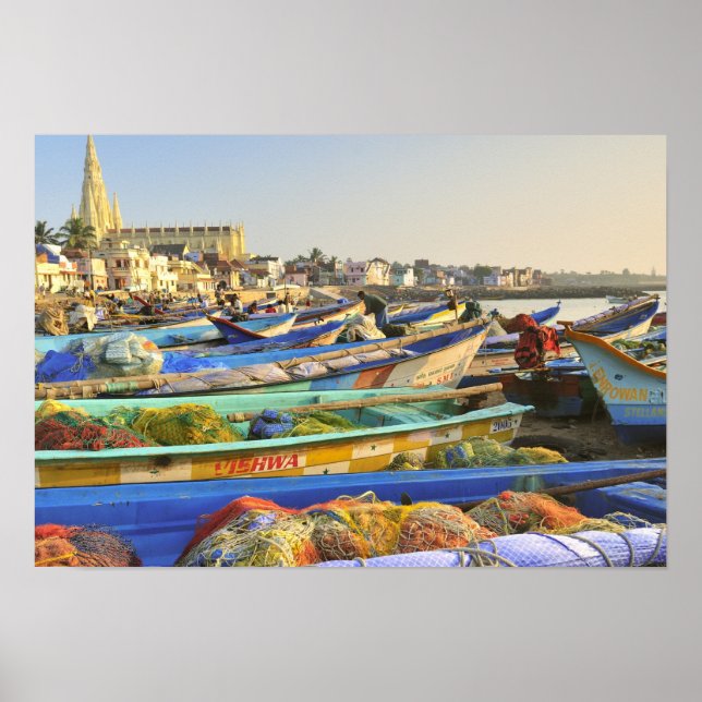 Båtar som är beredda att fiska, kyrkan poster (Framsidan)