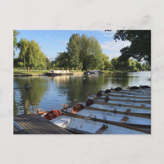 Båtar vid floden, Stratford On Avon UK Travel Vykort (Framsida)
