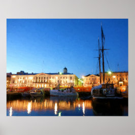 Båtar vid Helsingfors Salutorget på kvällen Poster