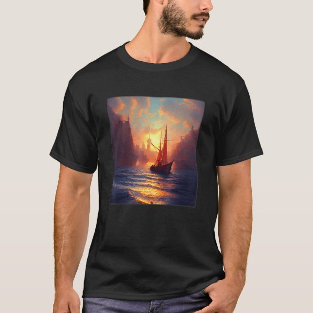 Båtar vid stranden vid sjön vid havet t shirt (Framsida)