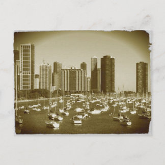 Båtarna parkerade i Sjö Michigan i Chicago. Vykort