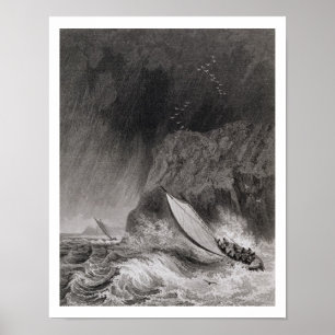 Båtarna utanför Walden Island i stormen snö, Augus Poster