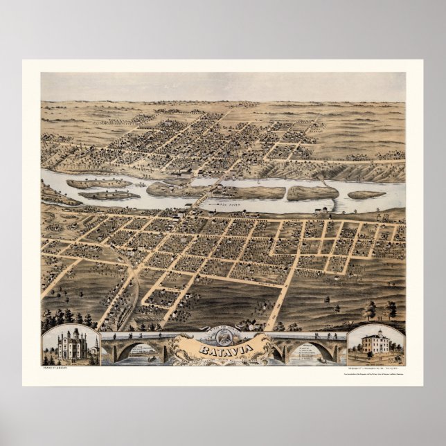 Batavia, IL Panoramic Karta - 1869 Poster (Framsidan)