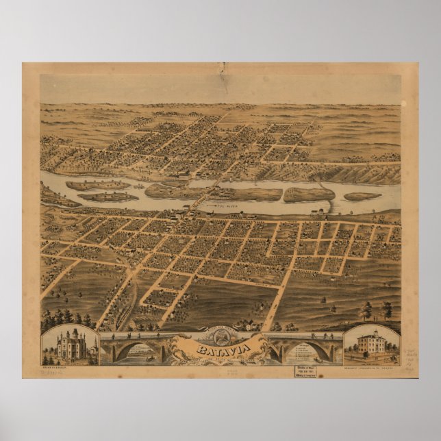 Batavia Illinois 1869 Antique Panoramic Karta Poster (Framsidan)