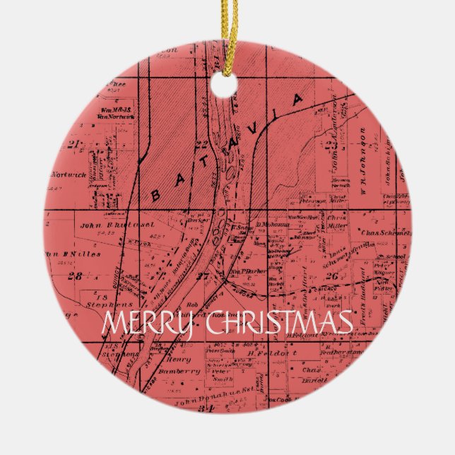 BATAVIA ILLINOIS 1871 KARTA DU PLOCKA FÄRG KARTA JULGRANSPRYDNAD KERAMIK (Framsidan)