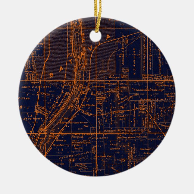 BATAVIA ILLINOIS 1871 KARTA FOX RIVER VALLEY JULGRANSPRYDNAD KERAMIK (Framsidan)