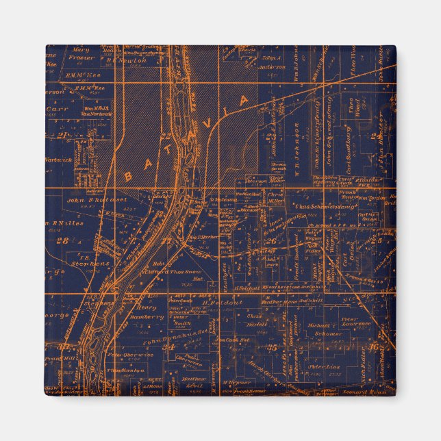 BATAVIA ILLINOIS 1871 KARTA FOX RIVER VALLEY MAGNET (Framsidan)