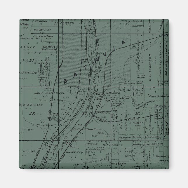 BATAVIA ILLINOIS 1871 KARTA FOX RIVER VALLEY MAGNET (Framsidan)