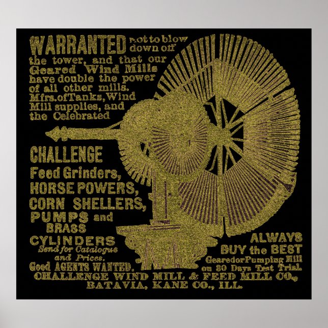 Batavia Illinois Challenge Kvarn 1889 Ad Poster (Framsidan)