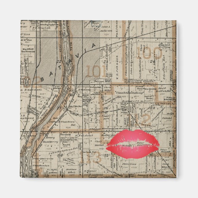 Batavia Illinois Plat Karta 1870 Fox River Valley Magnet (Framsidan)