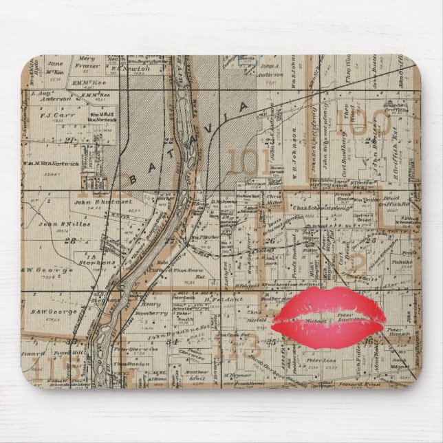 Batavia Illinois Plat Karta 1870 Fox River Valley Musmatta (Framsidan)