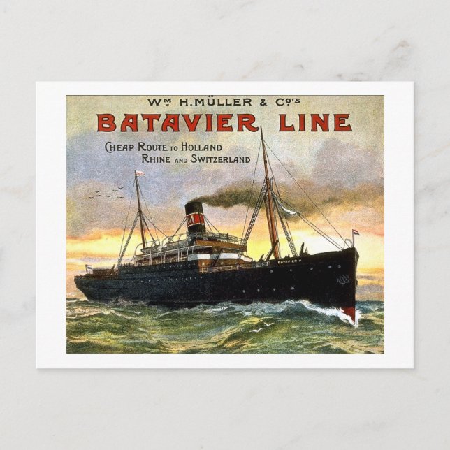 Batavier Line - Vintage resor Vykort (Framsida)