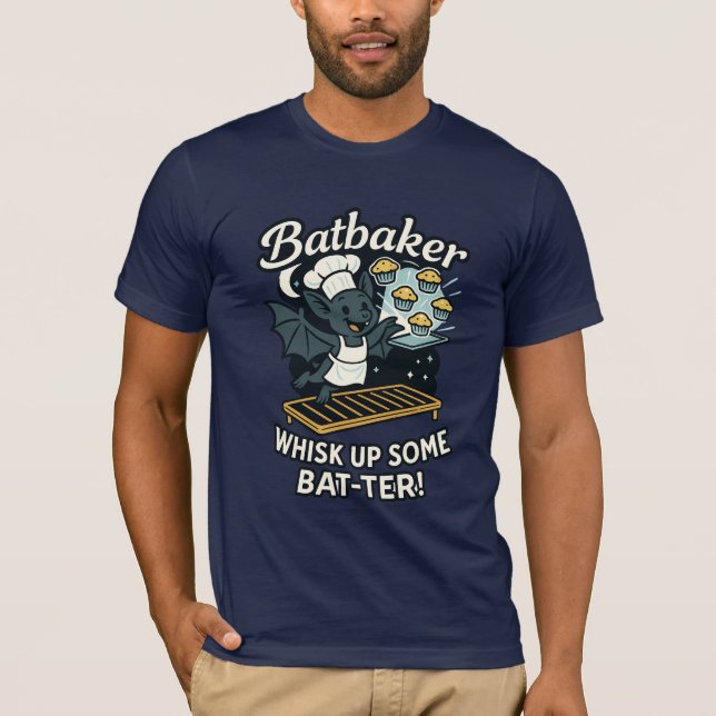 Batbaker Cute Bat Baker Pun Illustration T Shirt (Framsida)