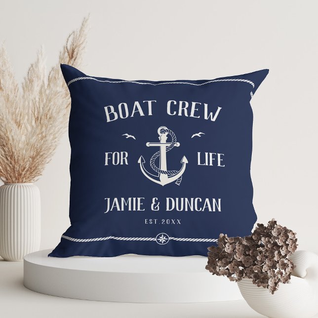 Båtbesättning för det moderna, livskraftiga namnet kudde (Great gift for boat lovers for Valentine's day, newlyweds, weddings)