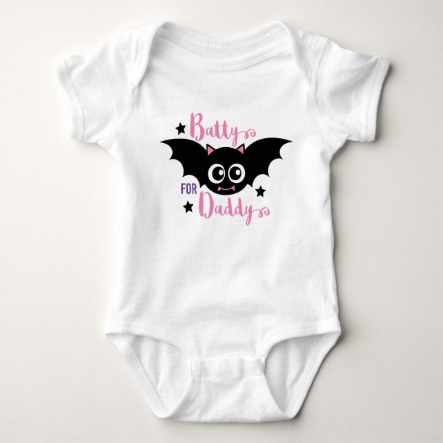 Batch till pappa Cute 1st Halloween Rosa Fladdermu T Shirt (Framsida)