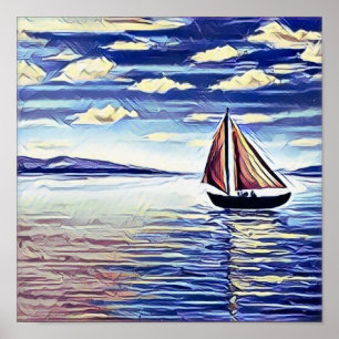 Båten rör sig bort från kusten poster