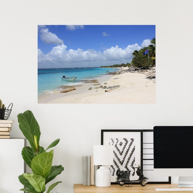 Båten vid Beach Poster (Hemmakontoret)